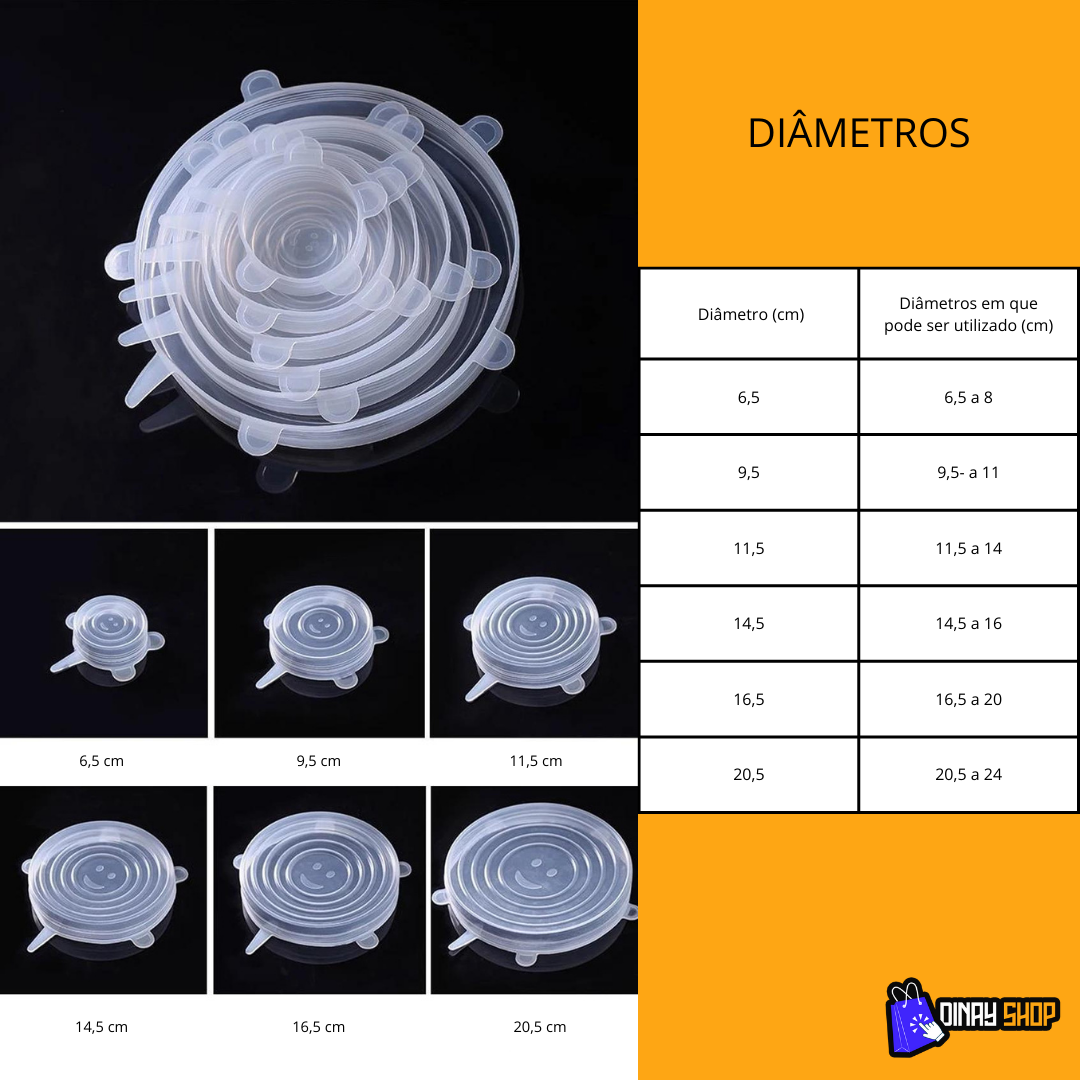 Tampas reutilizáveis de silicone